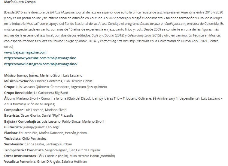 Encuesta sobre los mejores músicos de jazz argentino de 2025